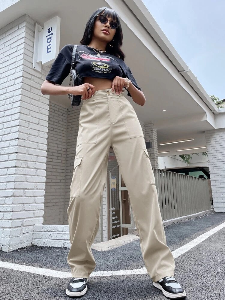 Drip High Rise Cargo Pants - DDL - 177 - CREAM