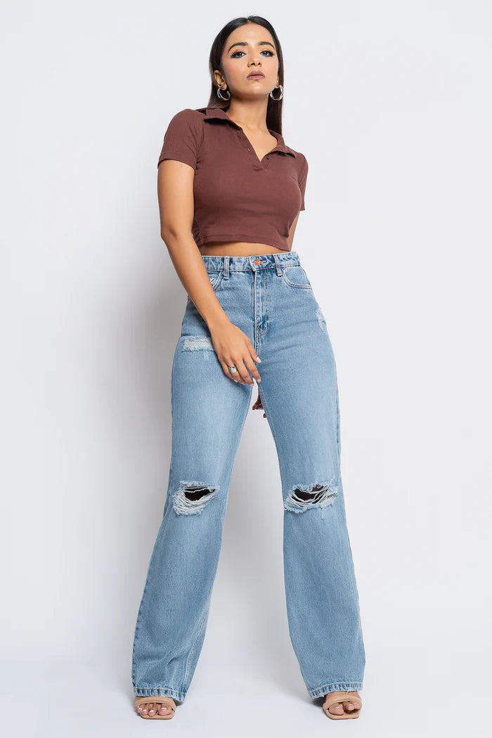 Ripped Bf Fit Ice Blue  Denims - 3058T ICEE