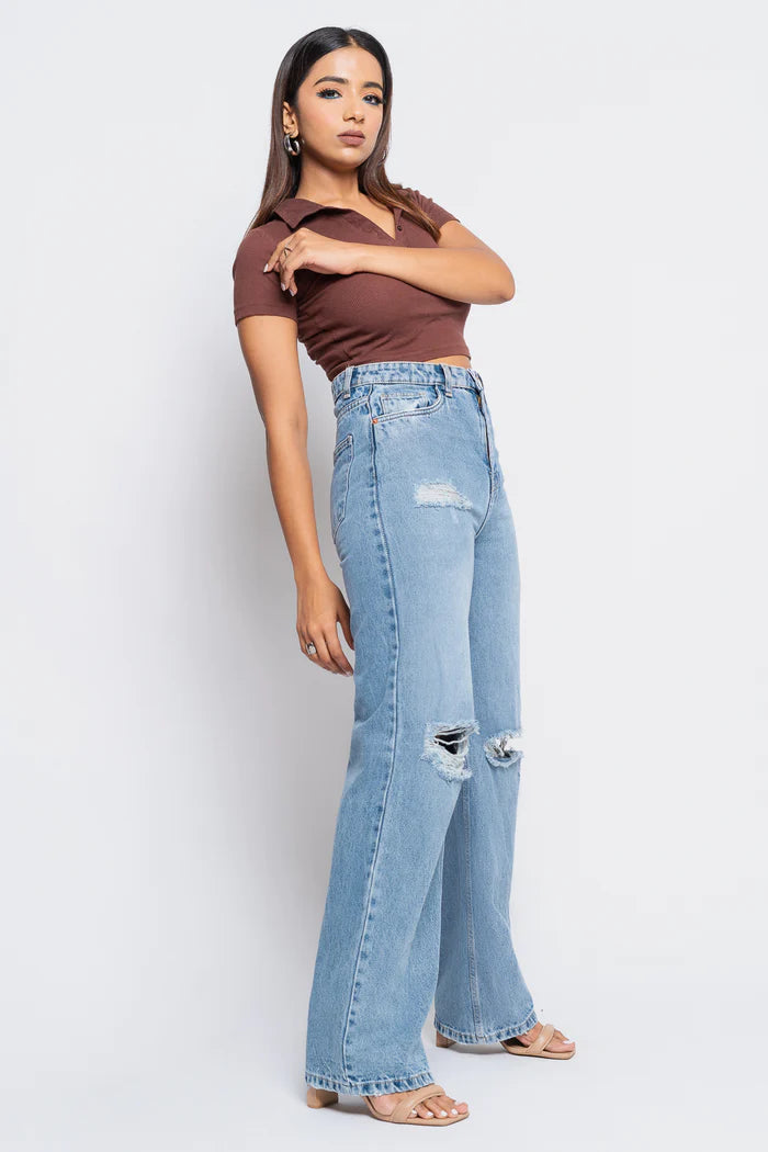 Ripped Bf Fit Ice Blue  Denims - 3058T ICEE