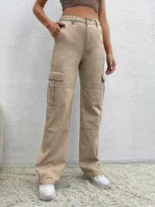 High-Rise Beige Denim Cargo - DDL - 4008NL Beige