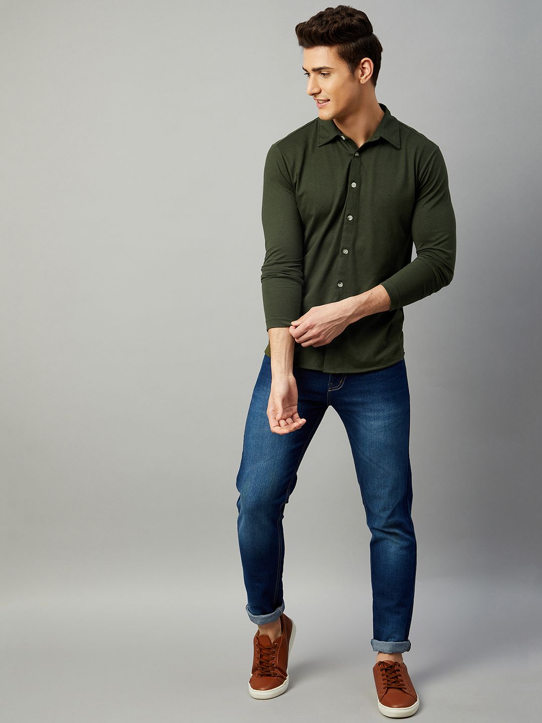 Cotton Blend Solid Full Sleeves Regular Fit Casual Shirt