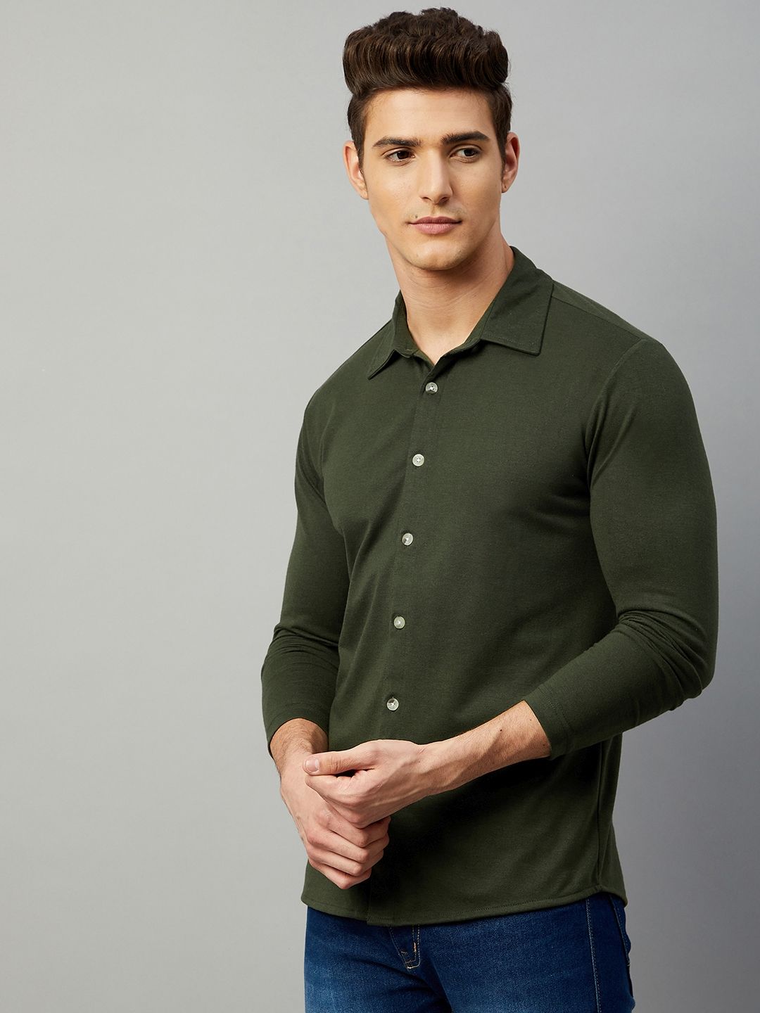 Cotton Blend Solid Full Sleeves Regular Fit Casual Shirt