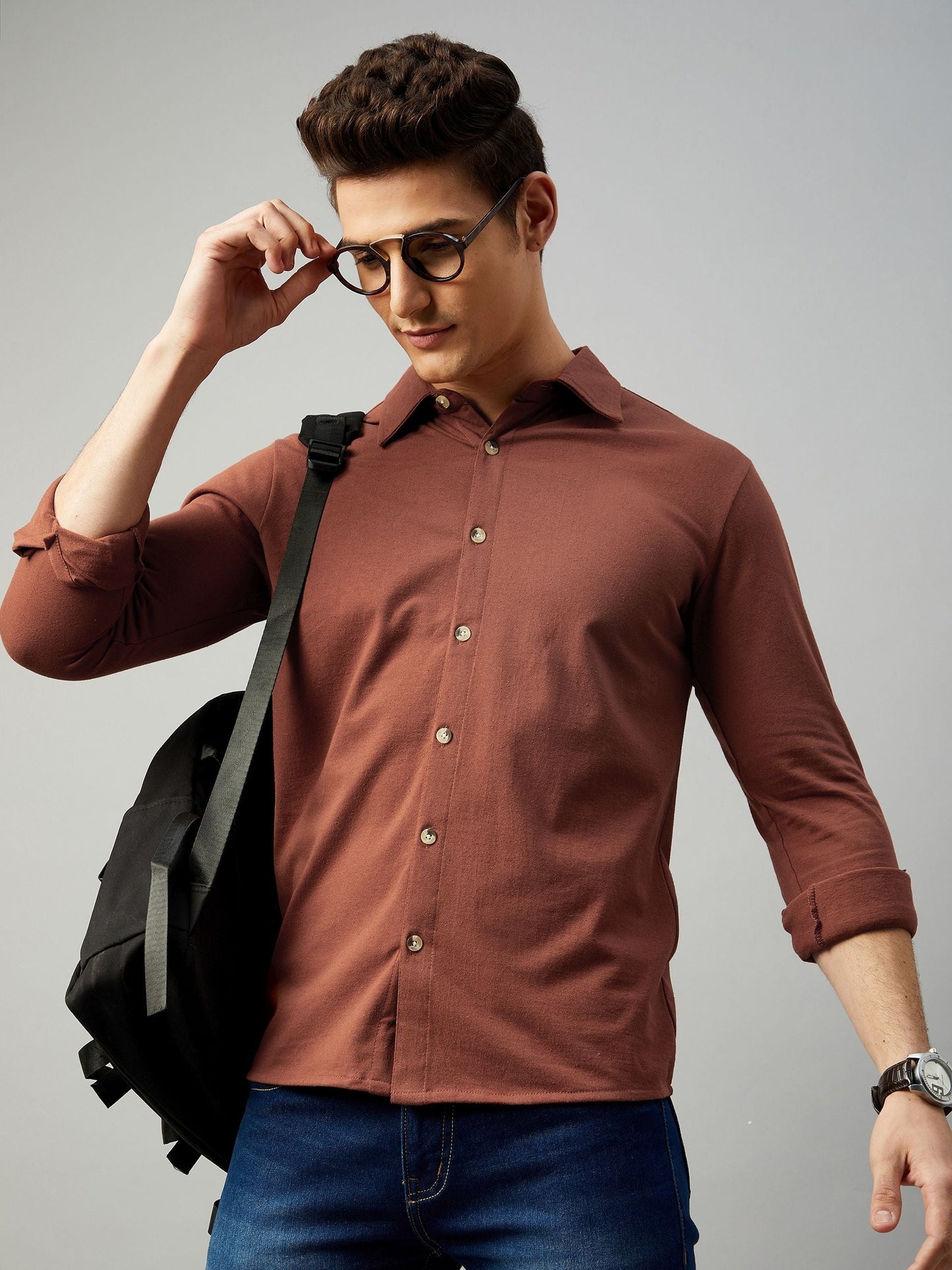 Cotton Blend Solid Full Sleeves Regular Fit Casual Shirt