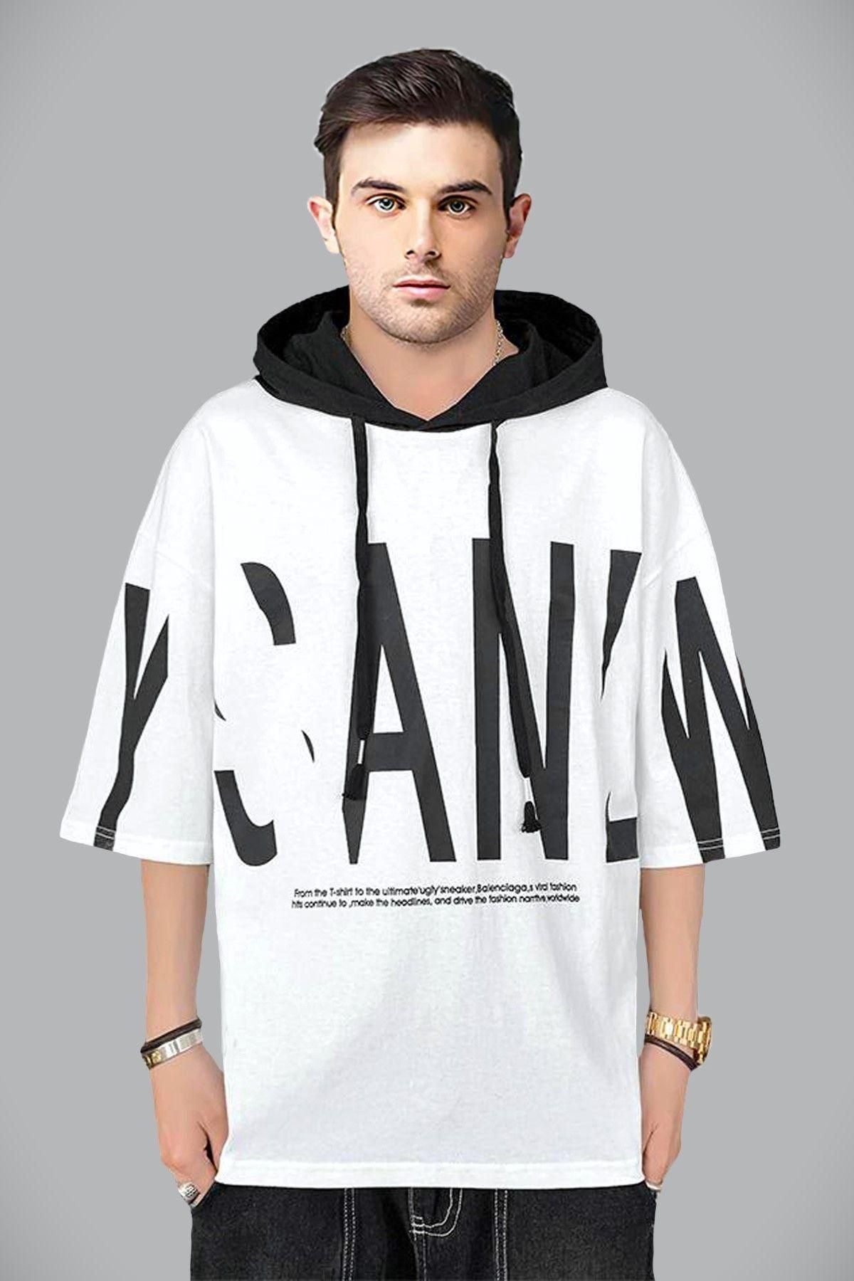 Cotton Blend Printed Half Sleeves Mens Hooded Neck T-Shirt