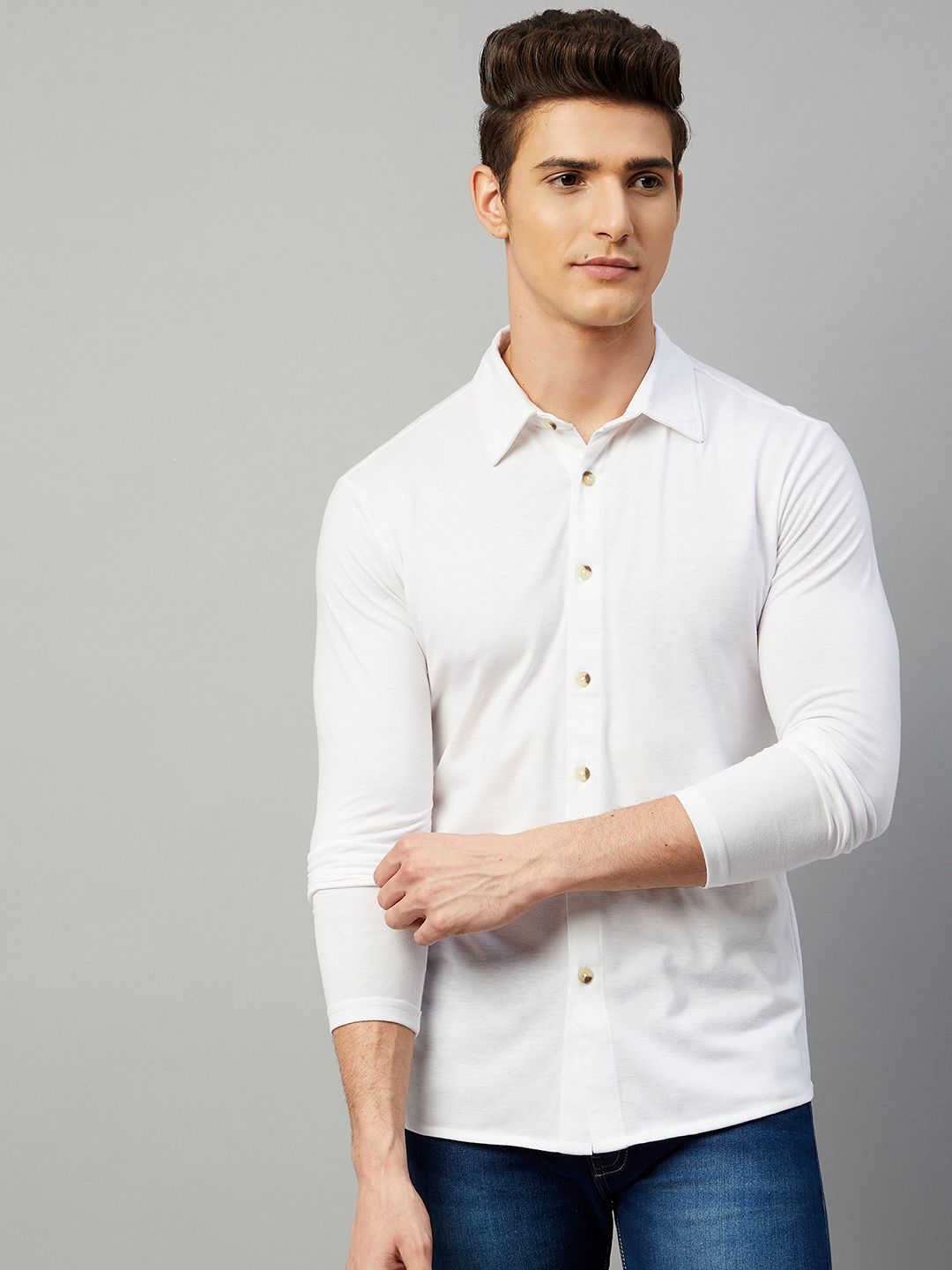 Cotton Blend Solid Full Sleeves Regular Fit Casual Shirt