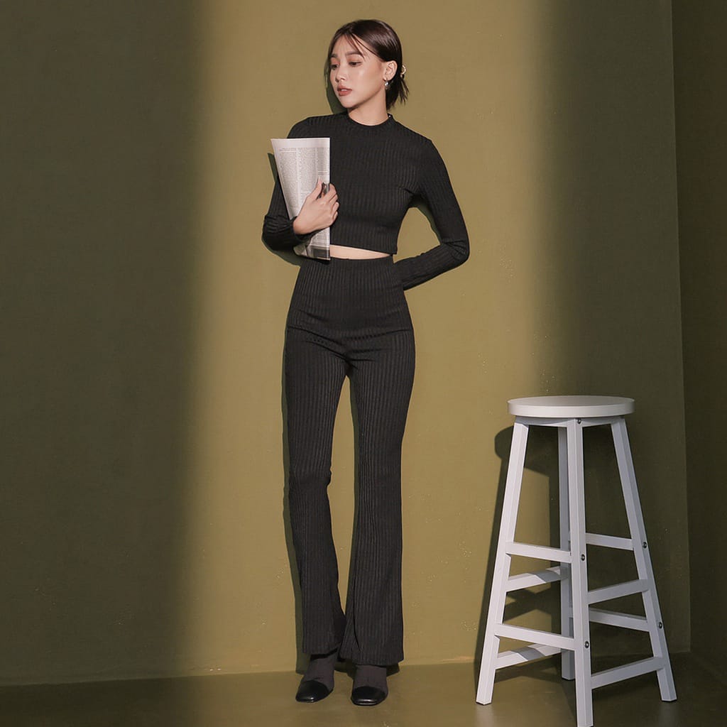 Bosc Co-ords Crop Top with flared trouser - Black - C1998213