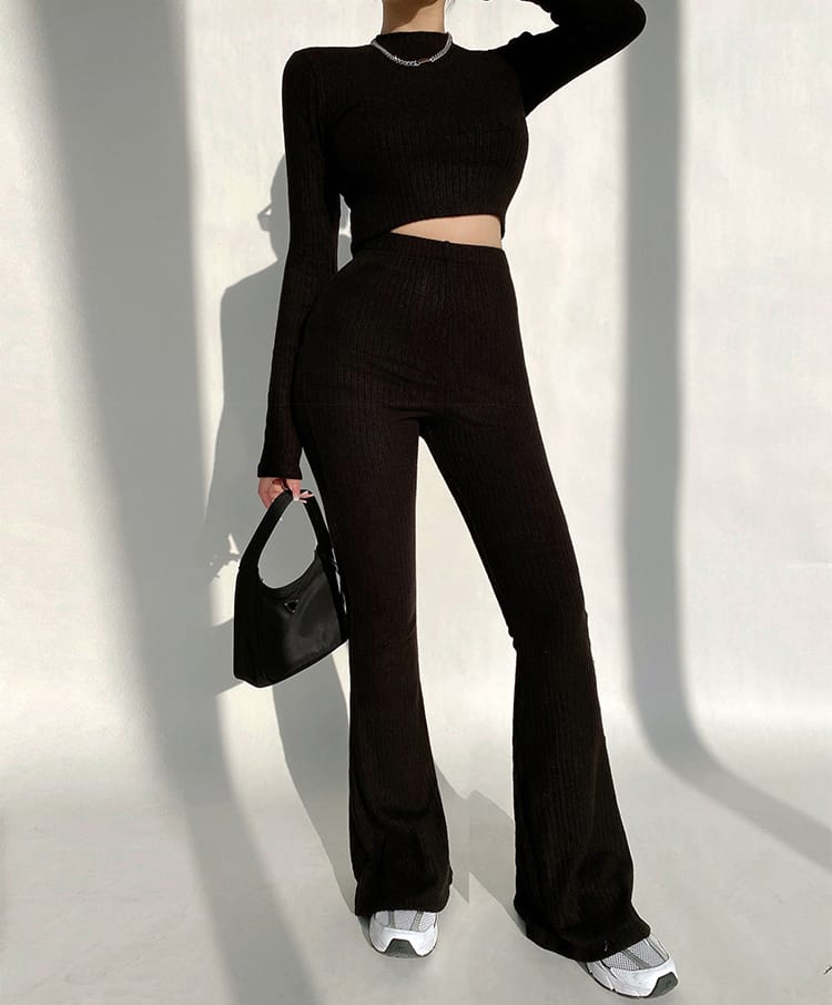 Bosc Co-ords Crop Top with flared trouser - Black - C1998213